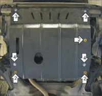 Защита (двигатель, КПП) Chevrolet Cavalier 1996-2003; V=2,2, сталь 2 мм, [АКПП вес 10,88кг, щитов: 1	